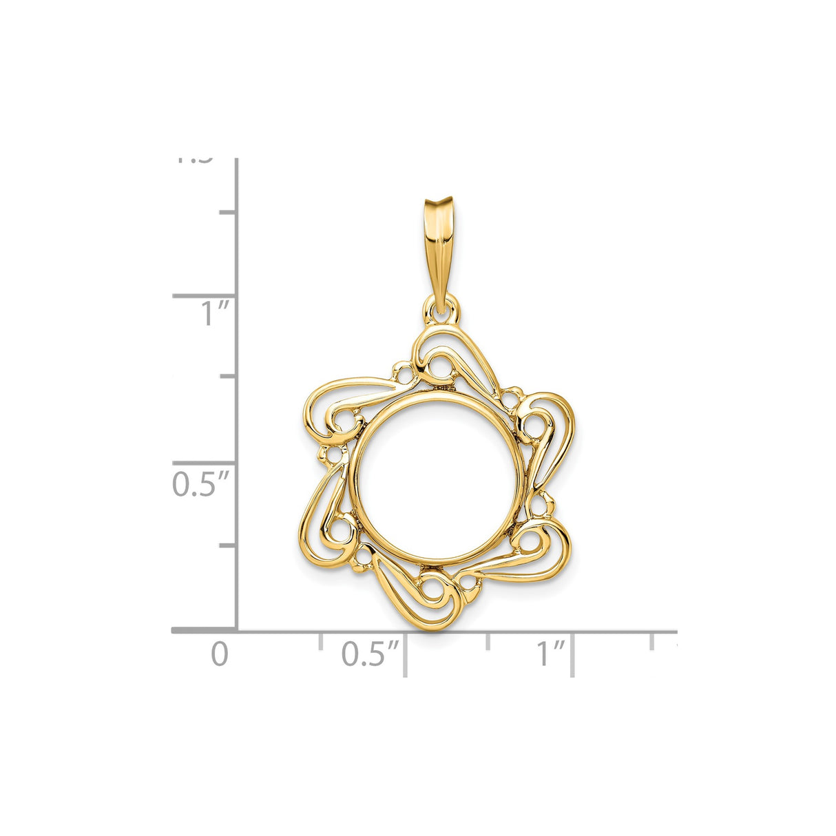 13 mm 14k Yellow Gold coin bezel for 13 mm Coin β size reference (ruler)