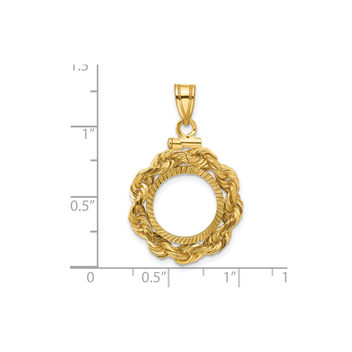 13 mm 14k Yellow Gold coin bezel for 13 mm Coin β size reference (ruler)