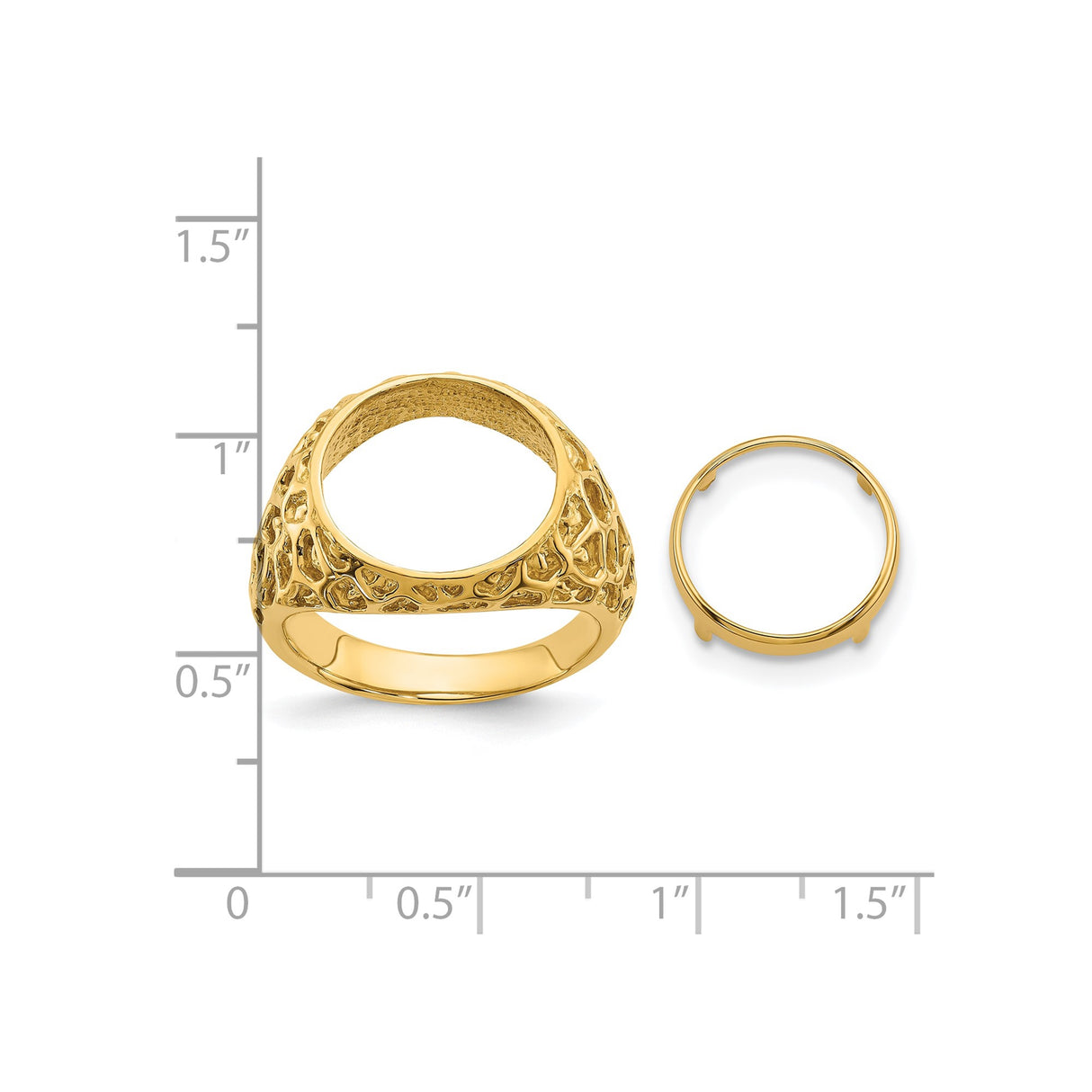 13 mm 14k Yellow Gold coin bezel for 13 mm Coin β size reference (ruler)