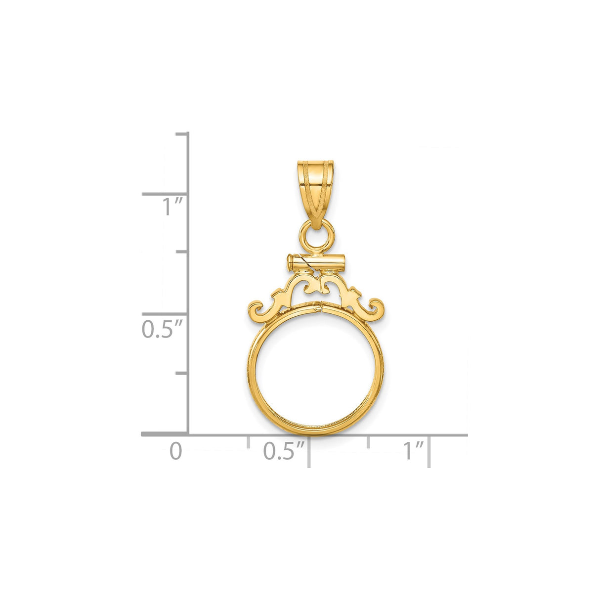 14 mm 14k Yellow Gold coin bezel for 14 mm Coin β size reference (ruler)