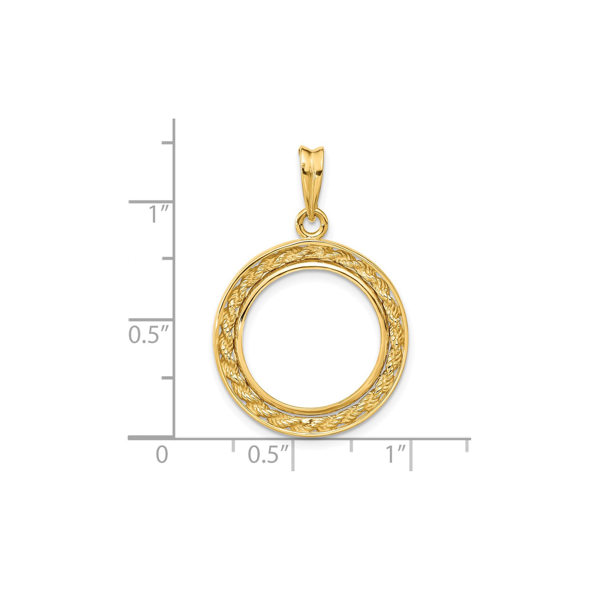 17 mm 14k Yellow Gold coin bezel for 16.5 mm Coin β size reference (ruler)