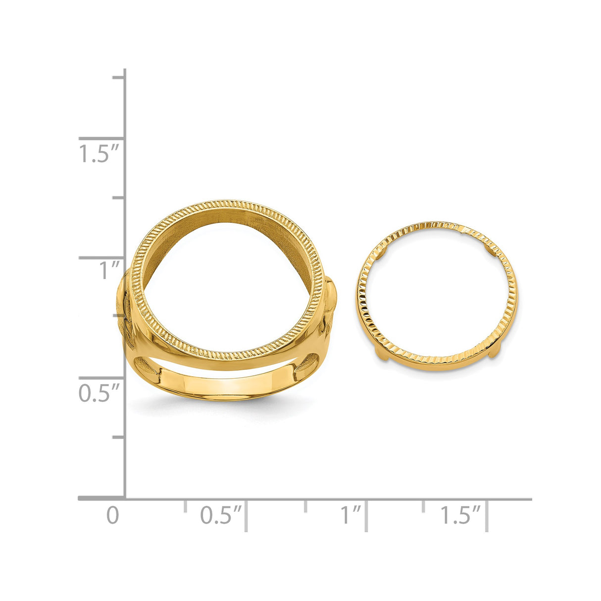 17 mm 14k Yellow Gold coin bezel for 16.5 mm Coin β size reference (ruler)
