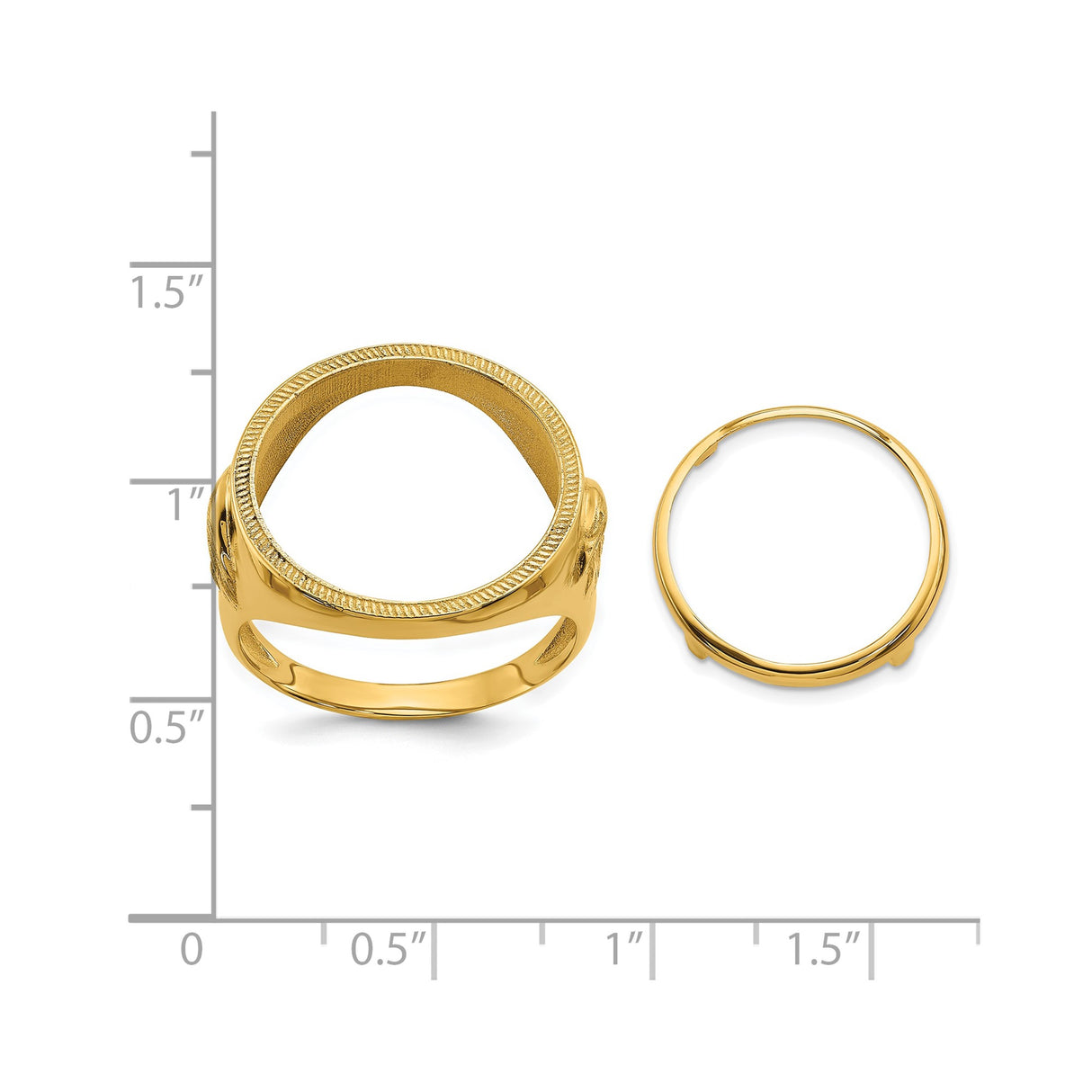 17 mm 14k Yellow Gold coin bezel for 16.5 mm Coin β size reference (ruler)