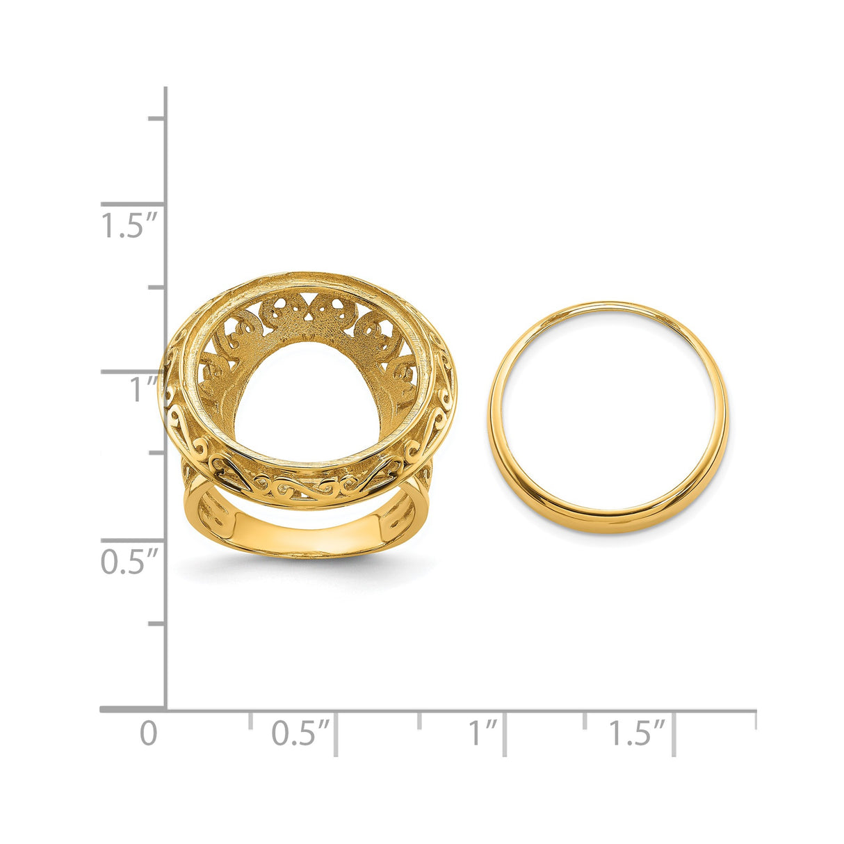 18 mm 14k Yellow Gold coin bezel for 17.8 mm Coin β size reference (ruler)