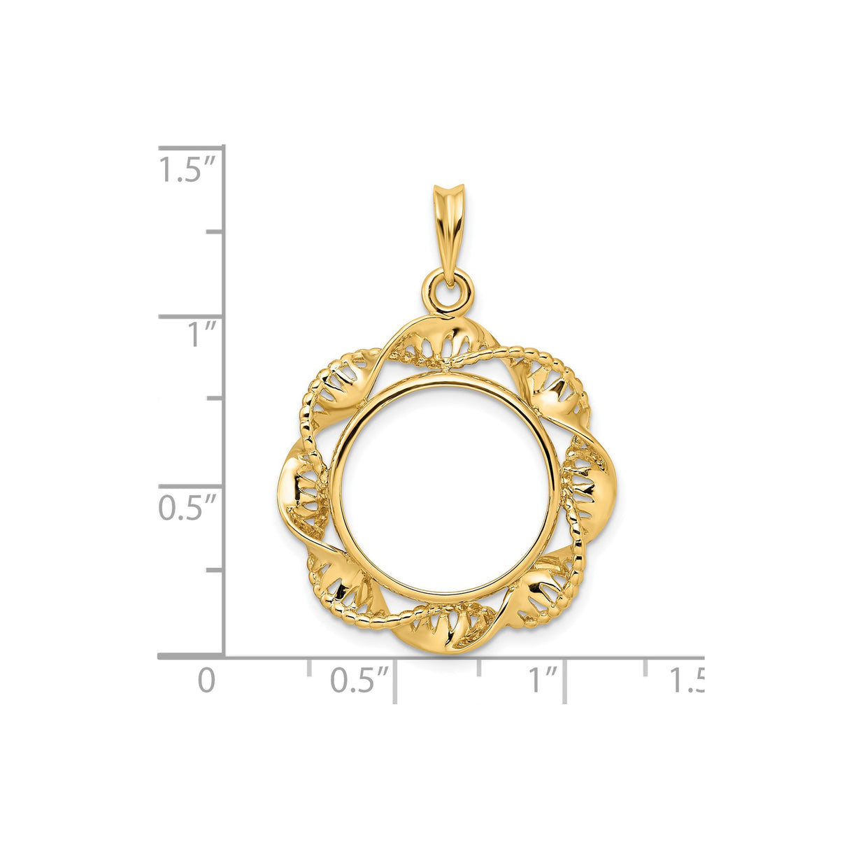 18 mm 14k Yellow Gold coin bezel for 18 mm Coin β size reference (ruler)