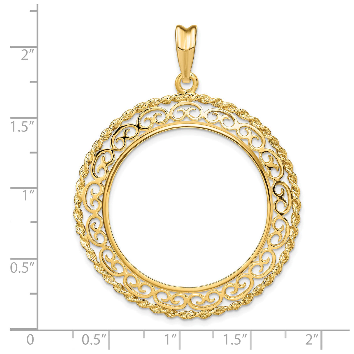 30 mm 14k Yellow Gold coin bezel for 30 mm Coin β size reference (ruler)