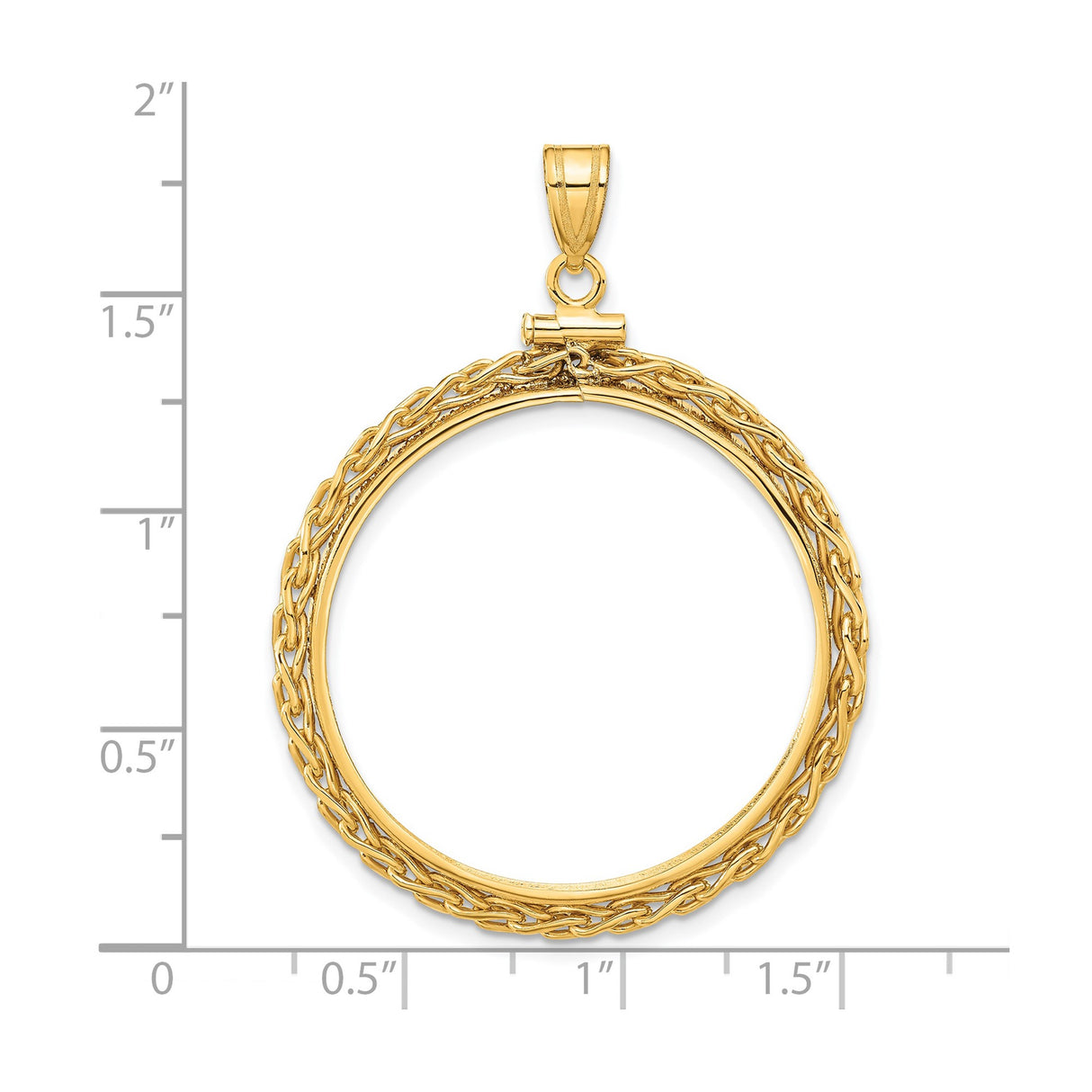 30 mm 14k Yellow Gold coin bezel for 30 mm Coin β size reference (ruler)