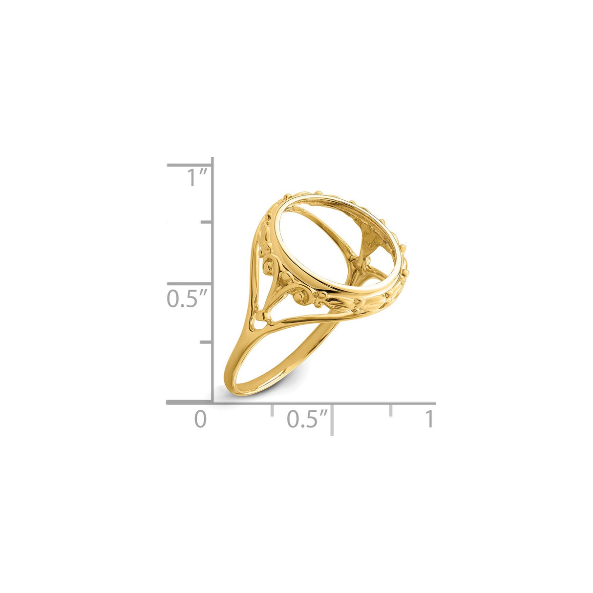 14 mm 14k Yellow Gold coin bezel ring for Australian $5 Kangaroo — size reference (ruler)