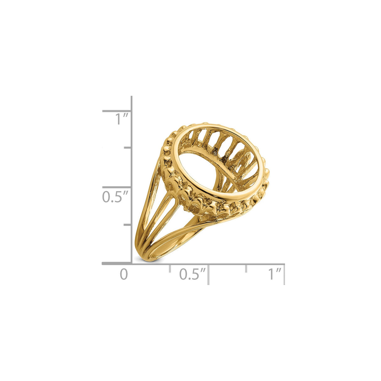 14 mm 14k Yellow Gold coin bezel ring for Australian $5 Kangaroo — size reference (ruler)