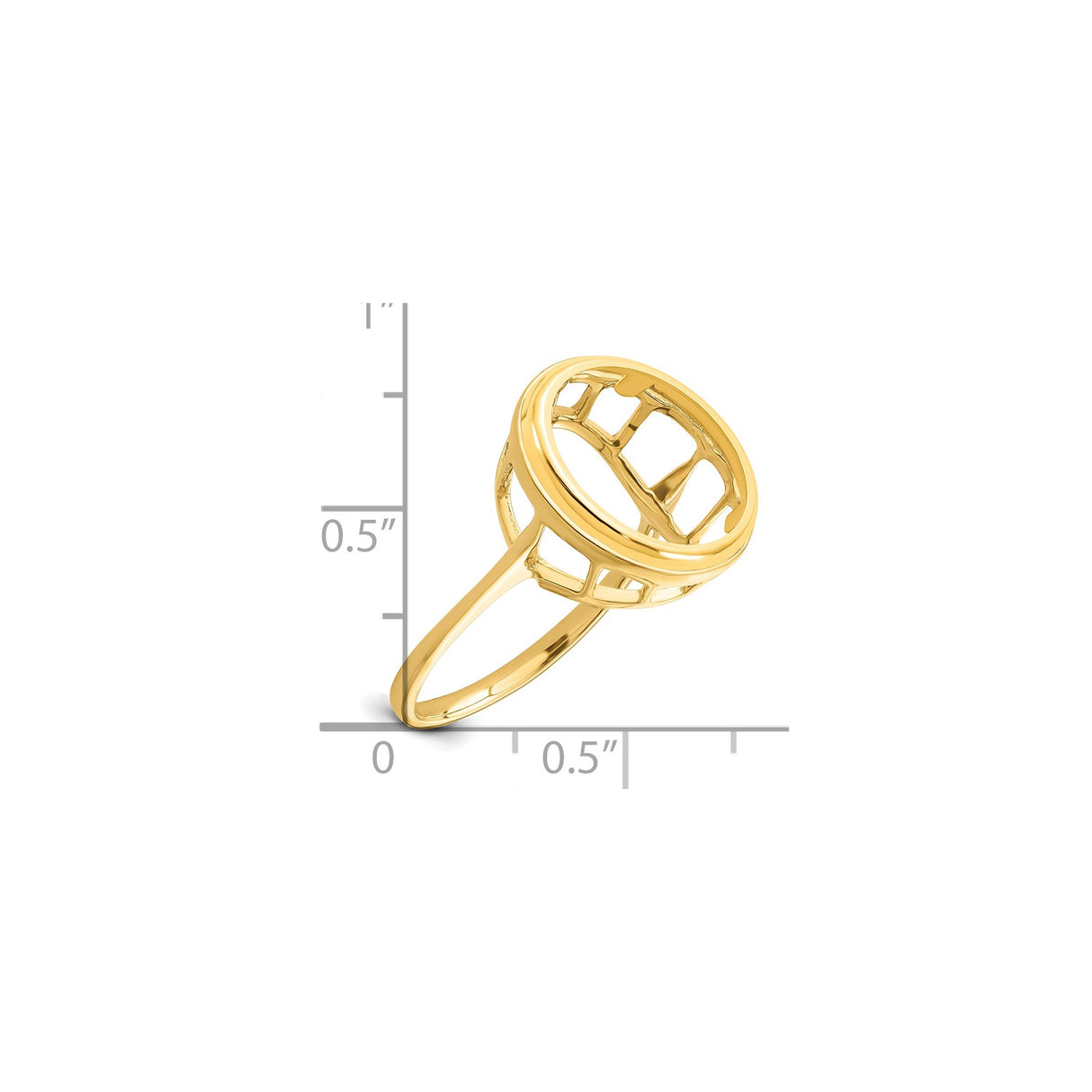 14 mm 14k Yellow Gold coin bezel ring for Australian $5 Kangaroo — size reference (ruler)
