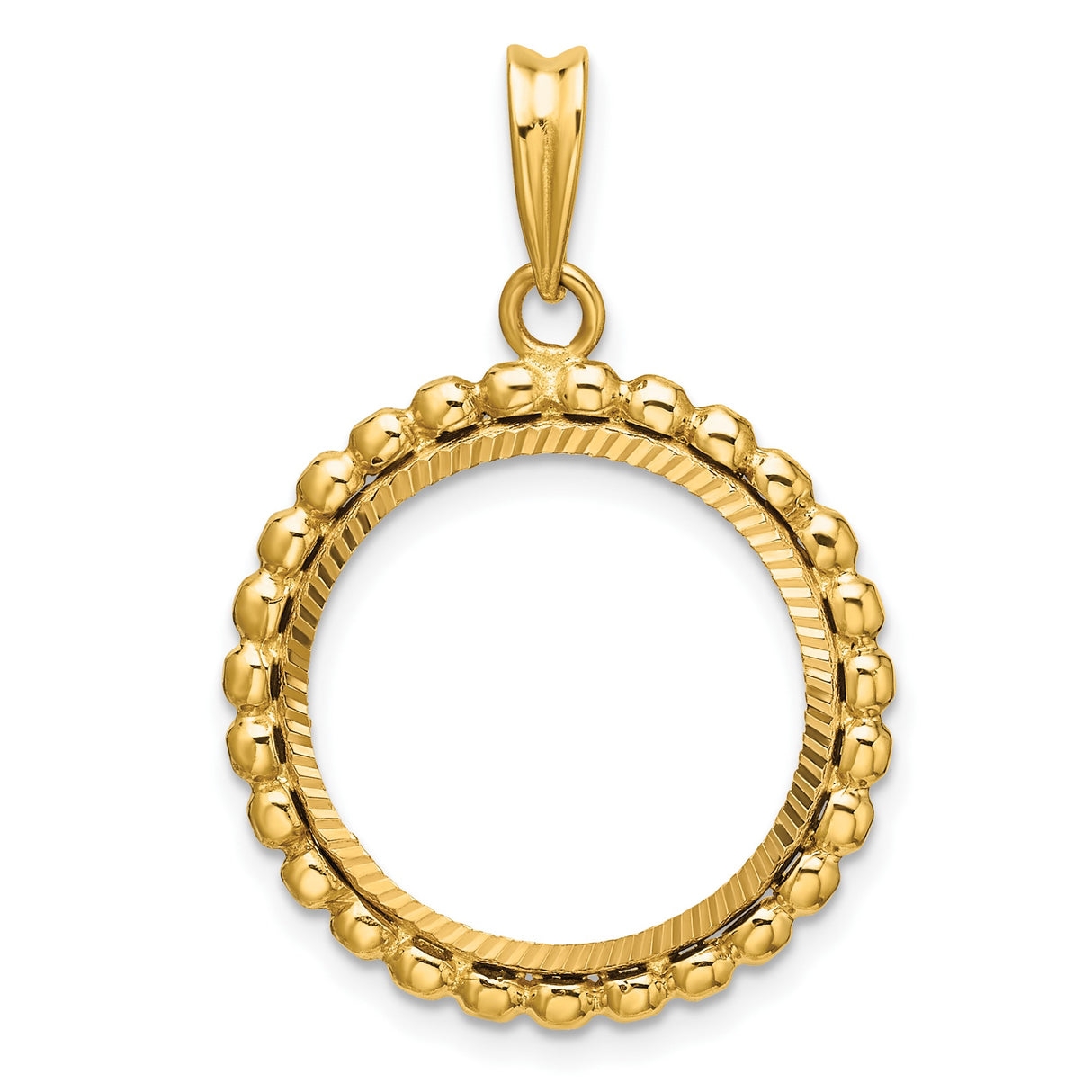 Isle of Man 1/10 oz Gold Cat Coin Bezel Pendant Prong Set Diamond-cut Beaded Edge in 14k Yellow Gold