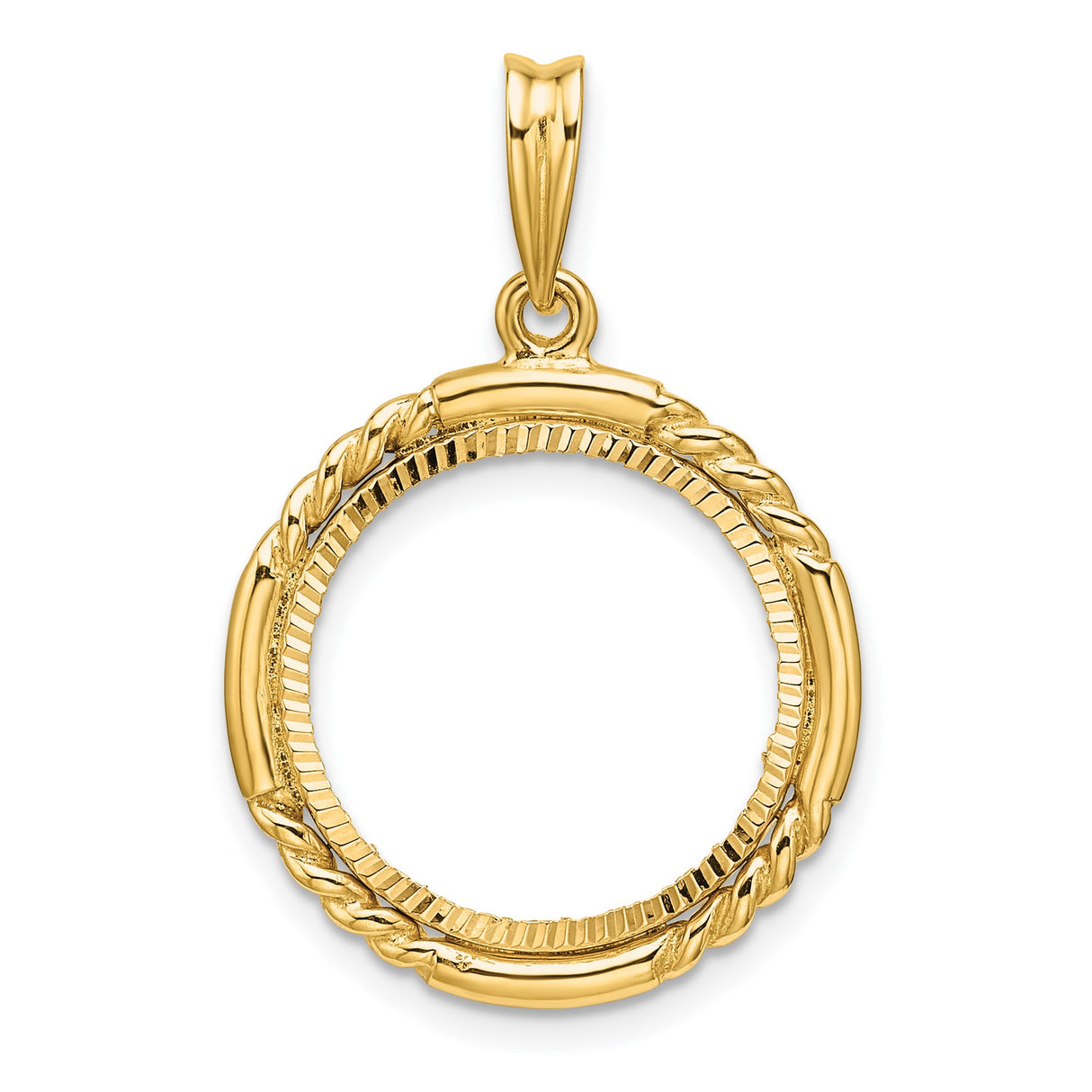 Australian 1/10 oz Gold Kangaroo $15 Coin Bezel Pendant Prong Set Diamond-Cut Quadruple Twist in 14k Yellow Gold