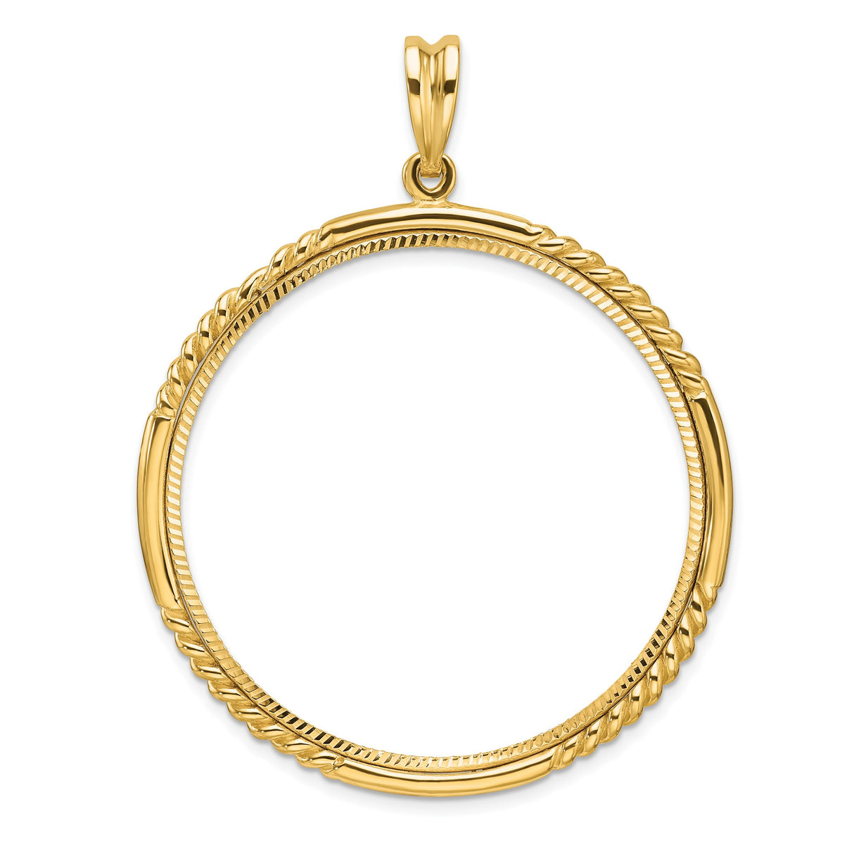 39.5 mm Coin Bezel Pendant Diamond-Cut Quadruple Twist Prong Set in 14k Yellow Gold