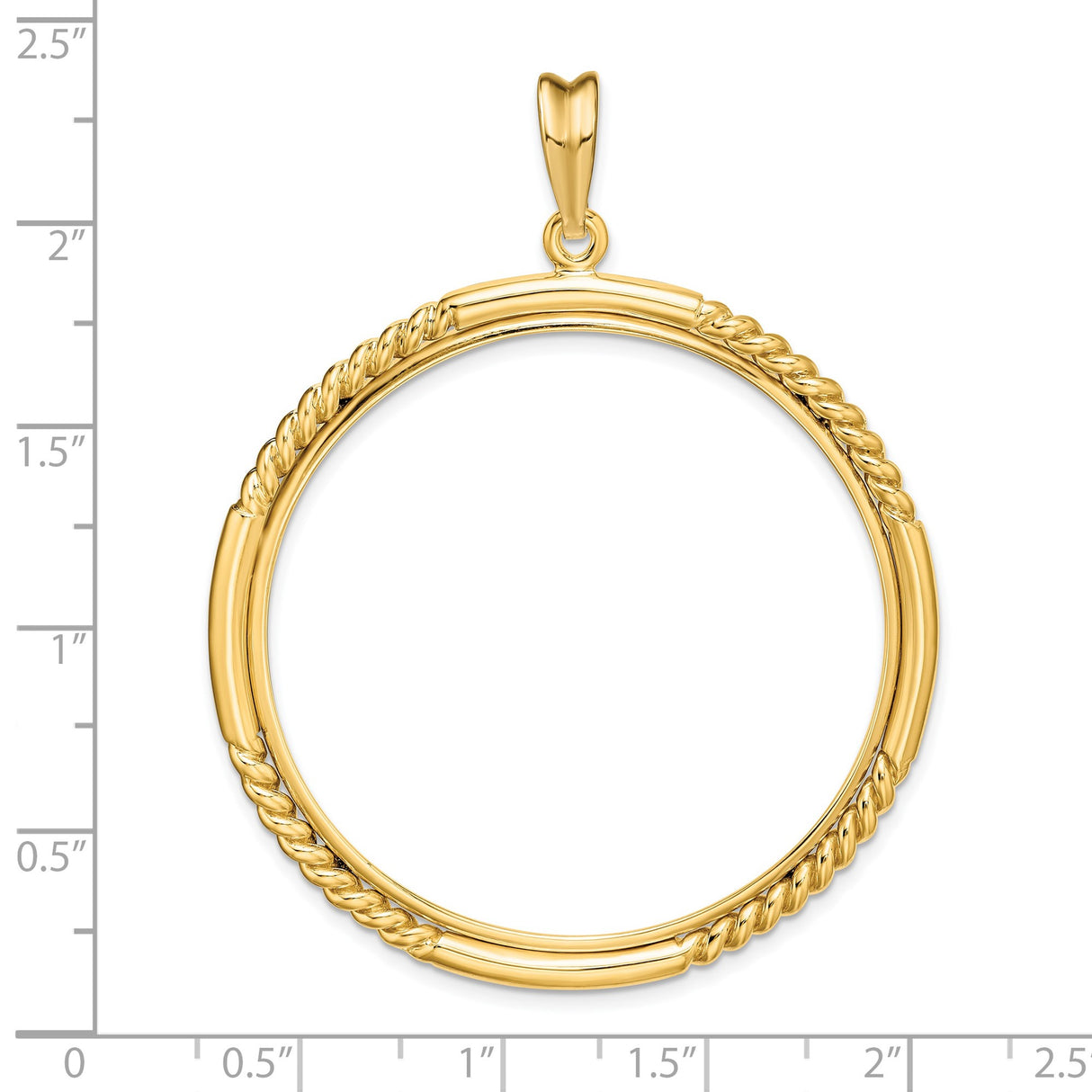 39.5 mm Coin Bezel Pendant Quadruple Twist Prong Set in 14k Yellow Gold
