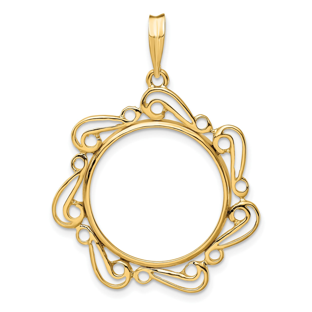 Australian 1/4 oz Gold Kangaroo $25 Coin Bezel Pendant Prong Set Flower Scroll in 14k Yellow Gold