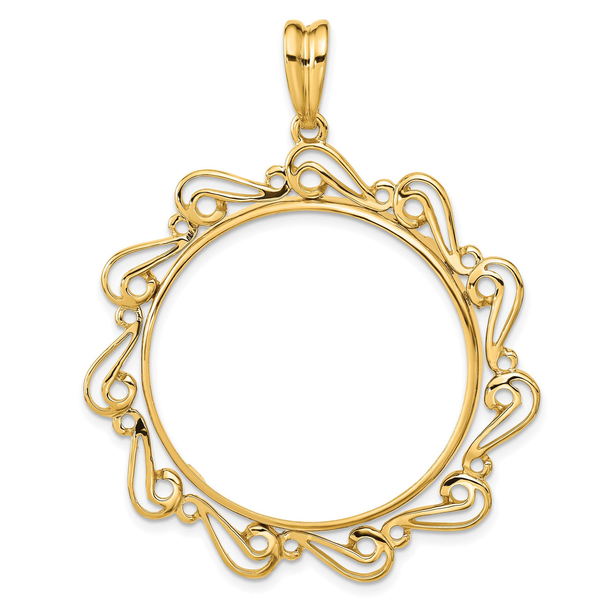 Isle of Man 1/2 oz Gold Cat Coin Bezel Pendant Prong Set Flower Scroll in 14k Yellow Gold
