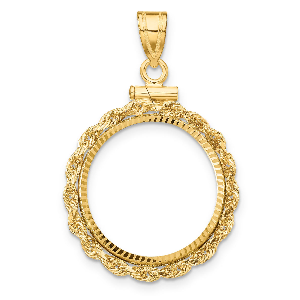 Isle of Man 1/10 oz Gold Cat Coin Bezel Pendant Screw Top Diamond-Cut Rope in 14k Yellow Gold