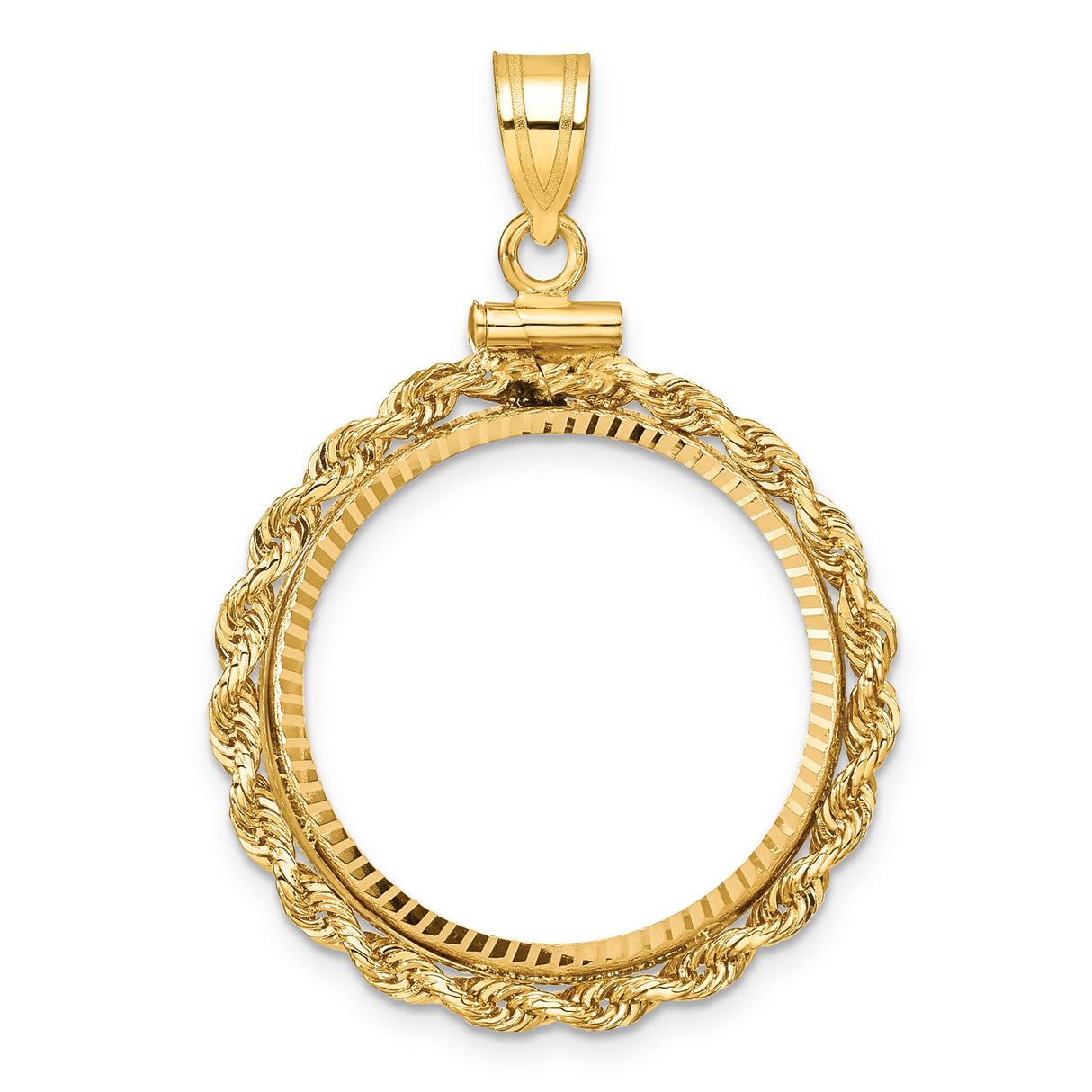 US 1/4 oz Platinum American Eagle $25 Coin Bezel Pendant Screw Top Diamond-Cut Polished Rope in 14k Yellow Gold