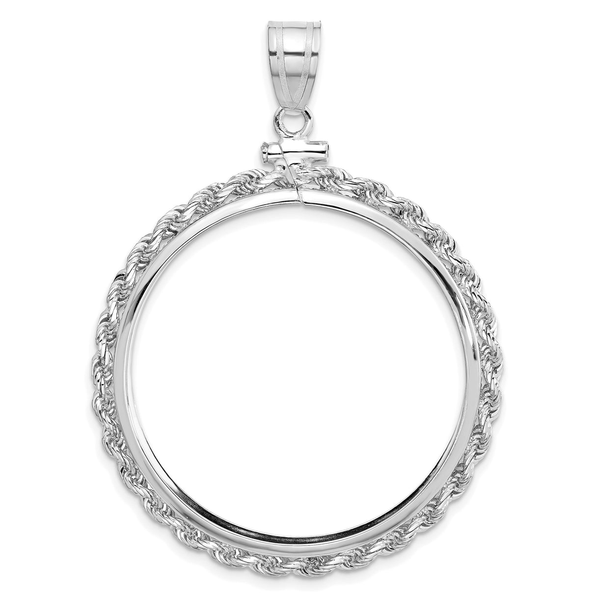 Isle of Man 1 oz Gold Noble £5 Coin Series 3 Coin Bezel Pendant Screw Top Petite Knotted Rope in 14k White Gold