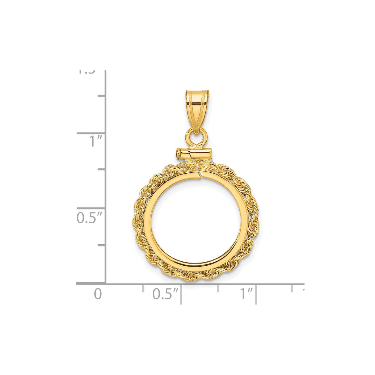 Australian 1/10 oz Gold Kangaroo $15 Coin Bezel Pendant Screw Top Petite Knotted Rope in 10k Yellow Gold