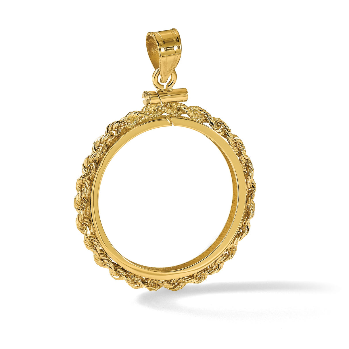 US 1/4 oz Platinum American Eagle $25 Coin Bezel Pendant Screw Top Petite Knotted Rope in 14k Yellow Gold