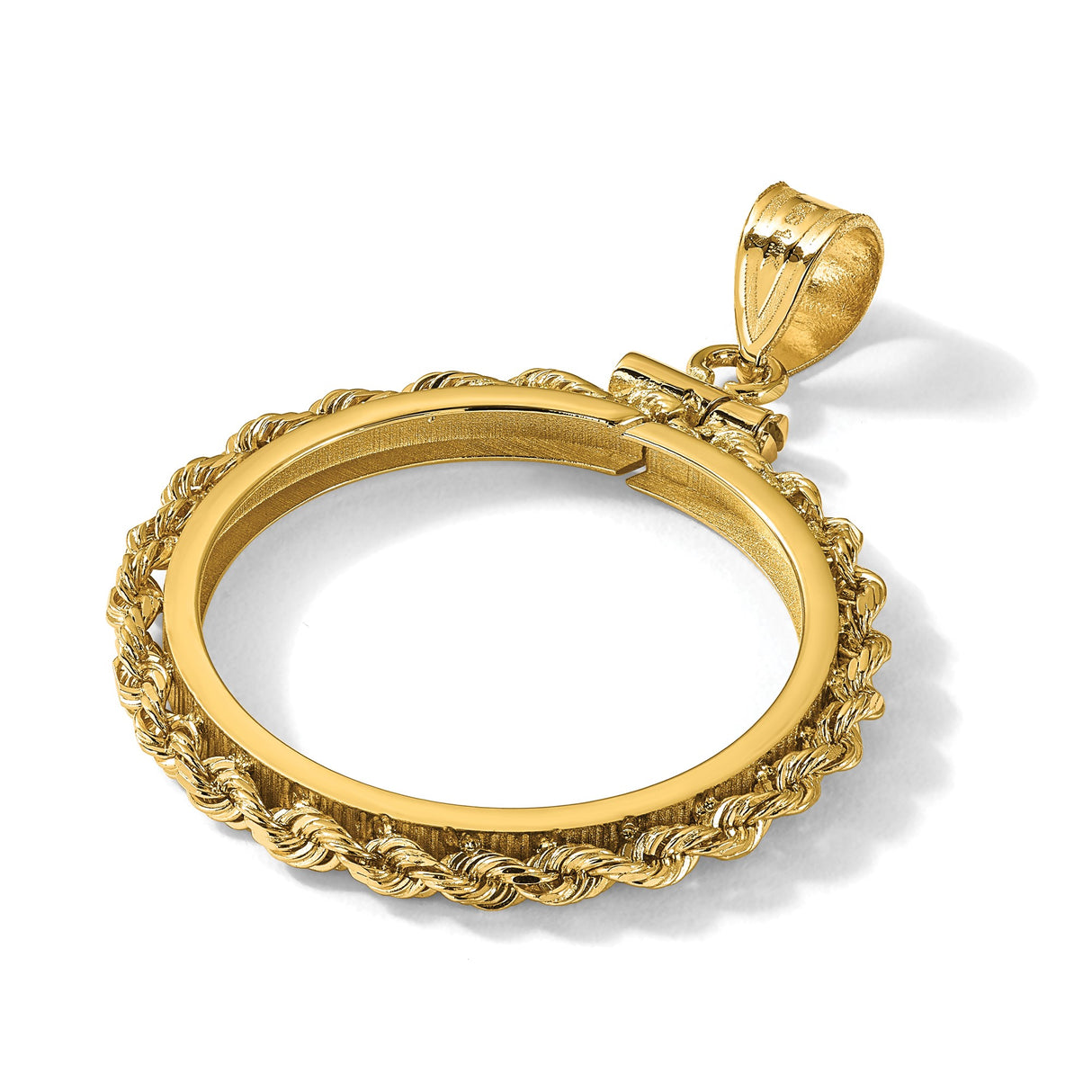 US 1/4 oz Platinum American Eagle $25 Coin Bezel Pendant Screw Top Petite Knotted Rope in 14k Yellow Gold