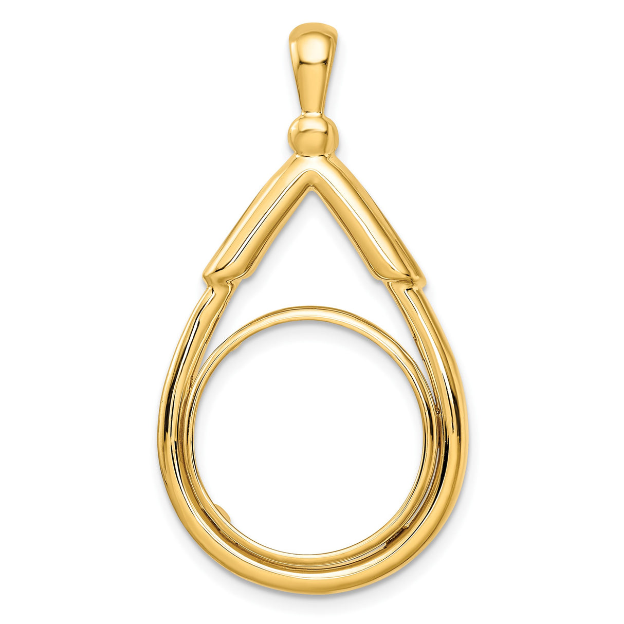 Australian 1/10 oz Gold Lunar $15 Coin Series 3 Coin Bezel Pendant Prong Set Arrow Top Teardrop in 14k Yellow Gold