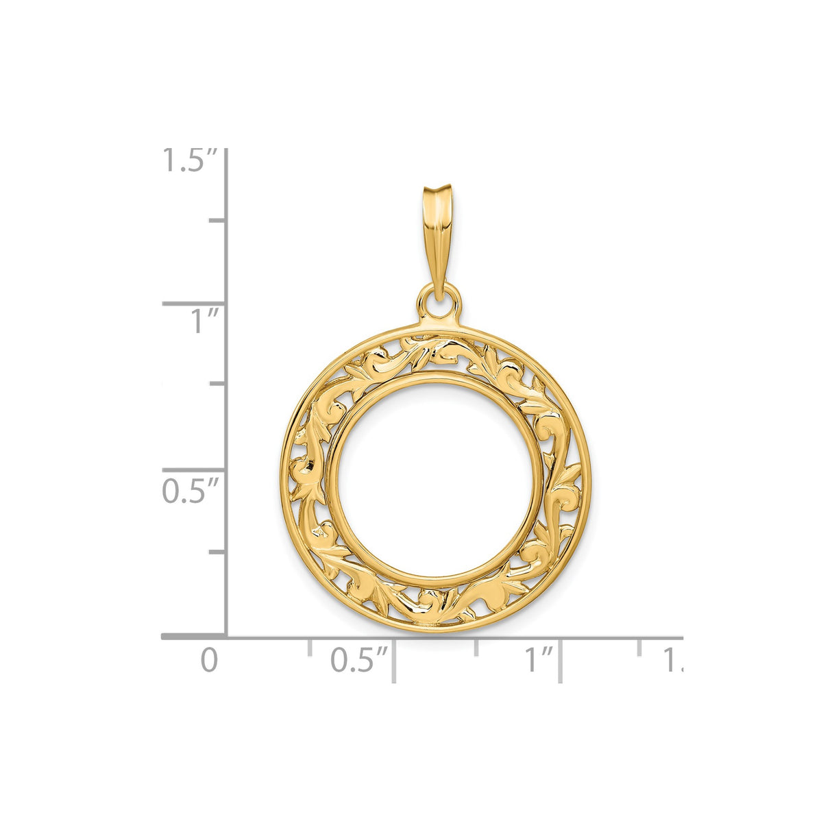 Australian 1/10 oz Gold Koala $15 Coin Bezel Pendant Prong Set Open Filigree Border in 14k Yellow Gold