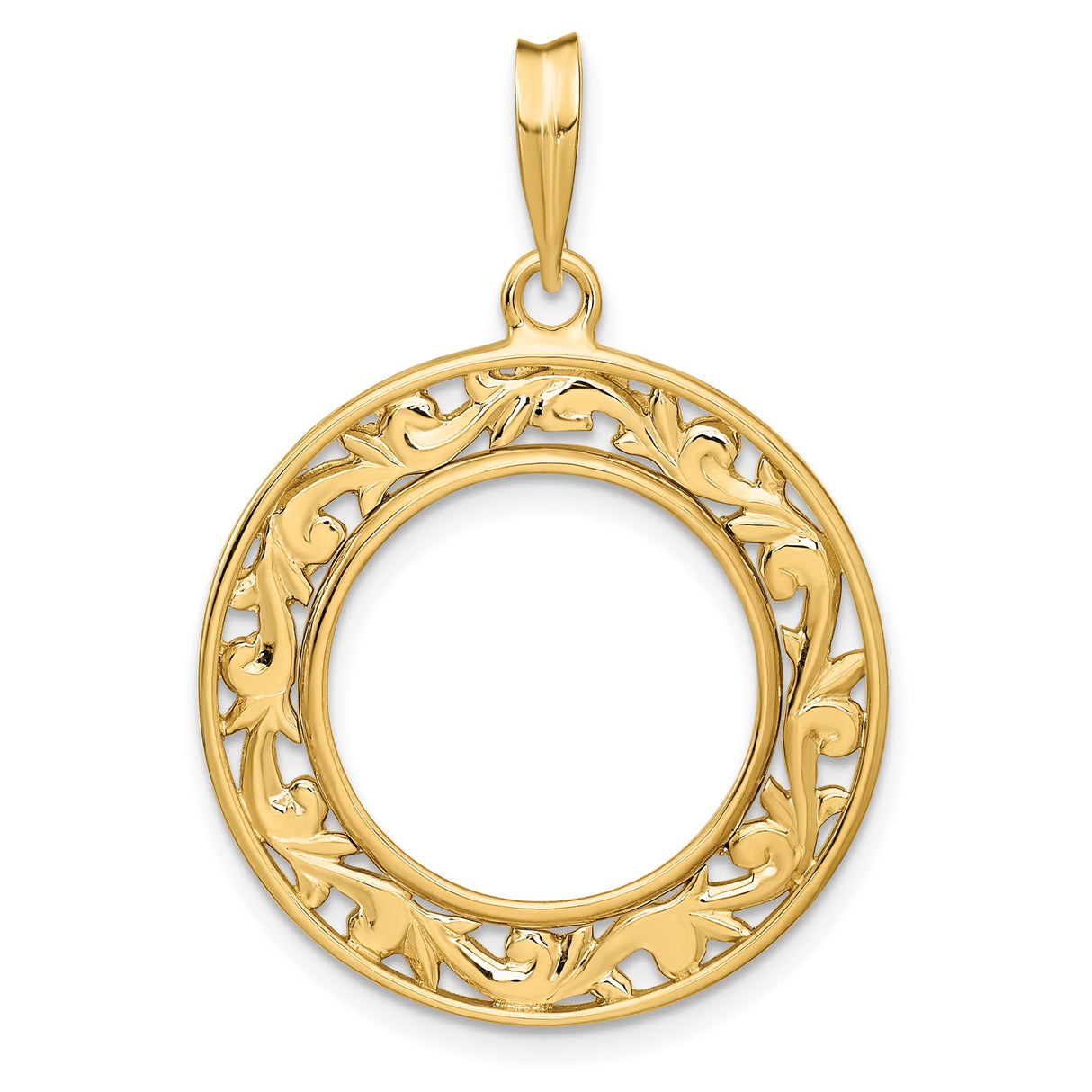 Australian 1/10 oz Gold Koala $15 Coin Bezel Pendant Prong Set Open Filigree Border in 14k Yellow Gold
