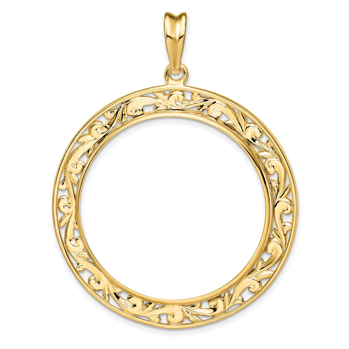 Australian 1 oz Gold Kangaroo $100 Coin Series 2 Coin Bezel Pendant Prong Set Open Filigree Border in 14k Yellow Gold
