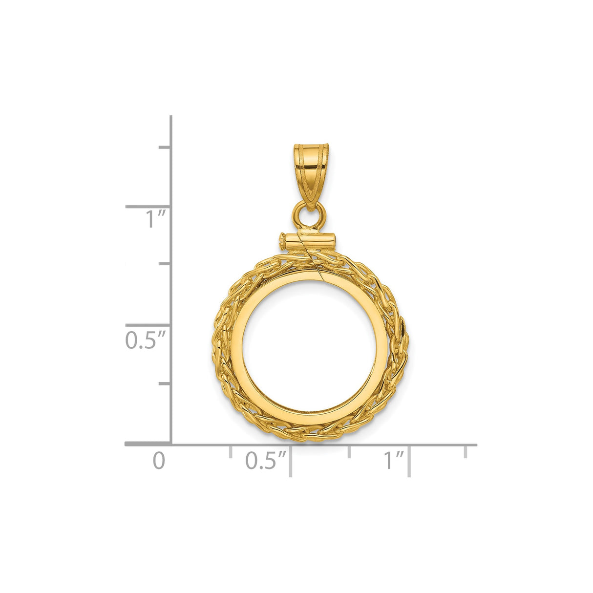 Australian 1/10 oz Gold Kangaroo $15 Coin Bezel Pendant Screw Top Wheat Chain in 14k Yellow Gold