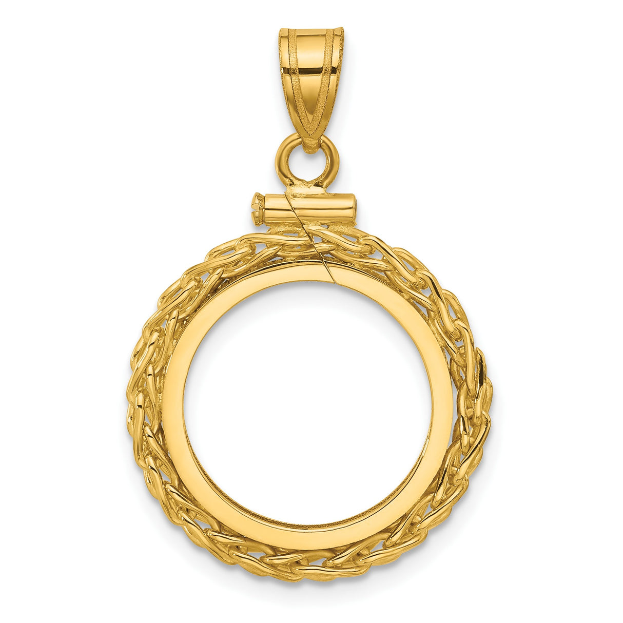 Australian 1/10 oz Gold Kangaroo $15 Coin Bezel Pendant Screw Top Wheat Chain in 14k Yellow Gold