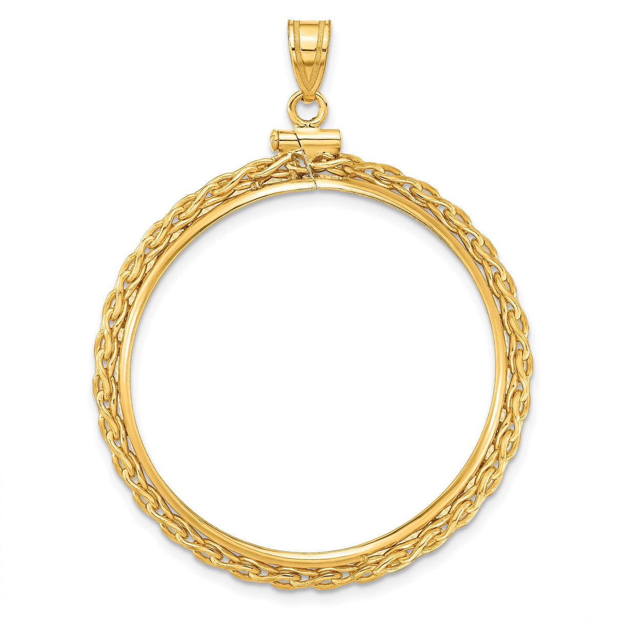 Isle of Man 1 oz Gold Angel £5 Coin Series 1 Coin Bezel Pendant Screw Top Wheat Chain in 14k Yellow Gold