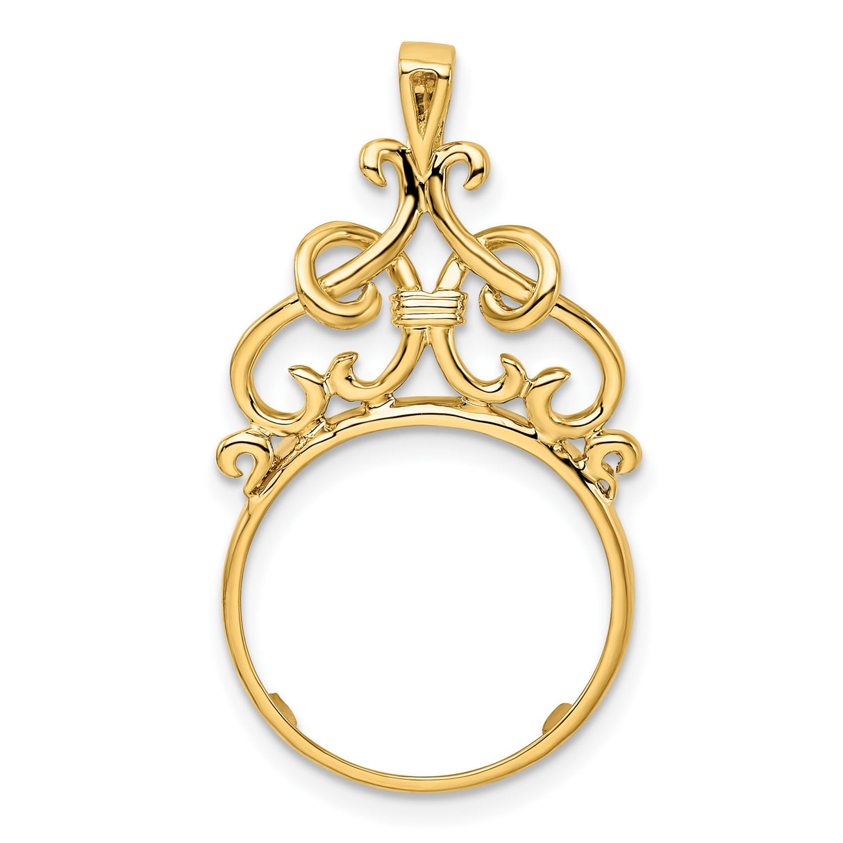 Australian 1/10 oz Gold Lunar $15 Coin Series 3 Coin Bezel Pendant Prong Set Baroque Scrollwork Design in 14k Yellow Gold