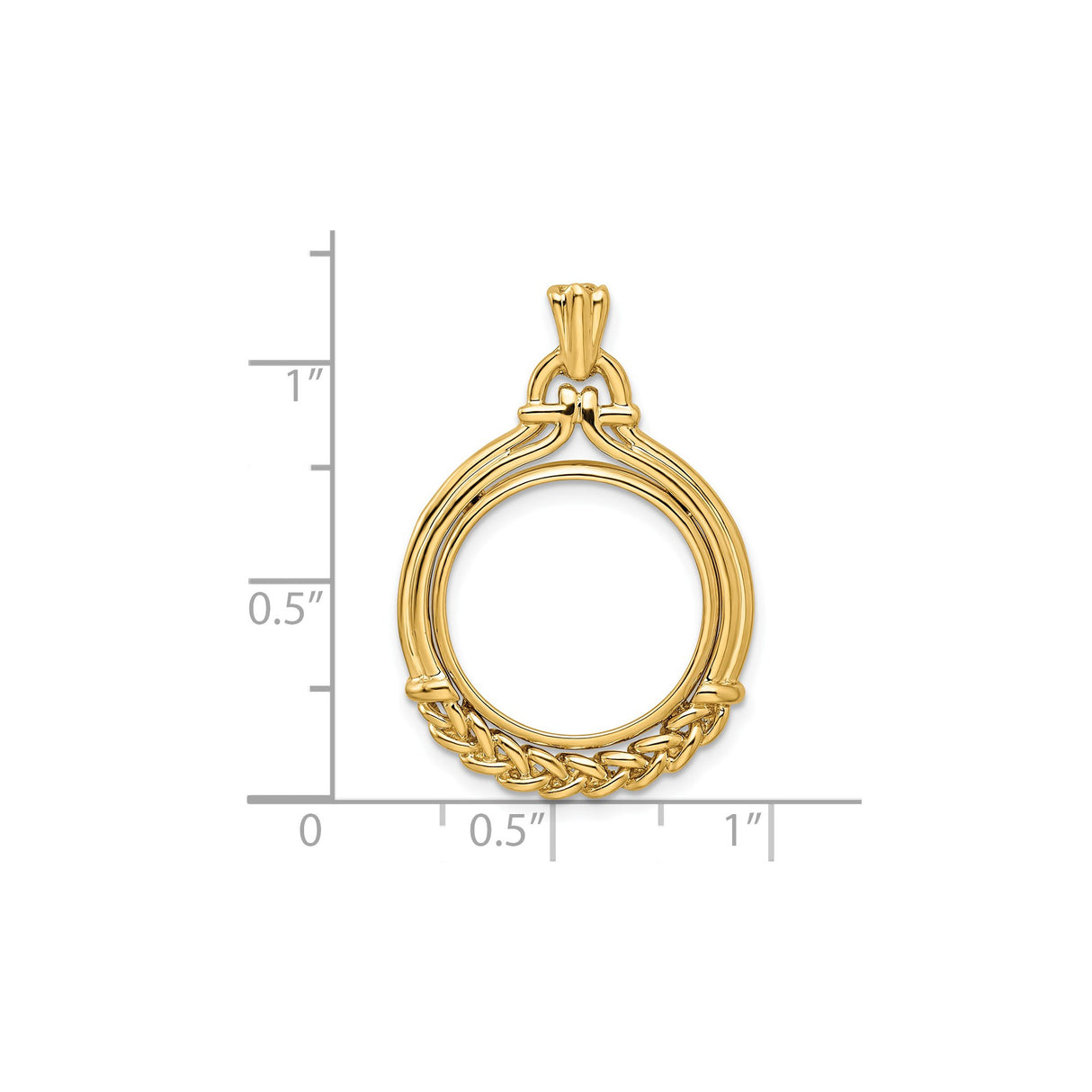 Australian 1/10 oz Gold Kangaroo $15 Coin Bezel Pendant Prong Set Wheat Chain Design Bottom in 14k Yellow Gold