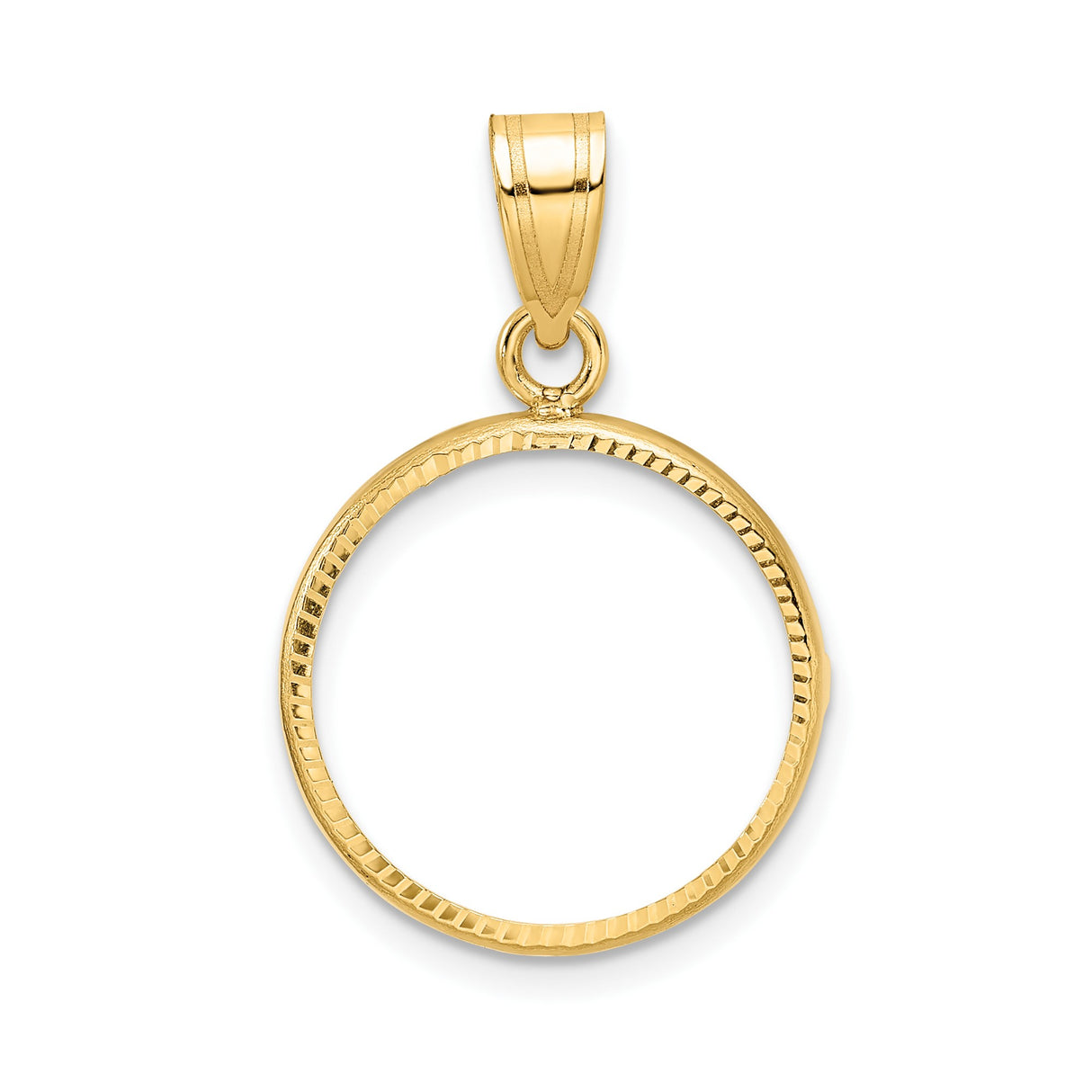 Australian 1/10 oz Gold Kangaroo $15 Coin Bezel Pendant Prong Set Plain Diamond-Cut in 14k Yellow Gold