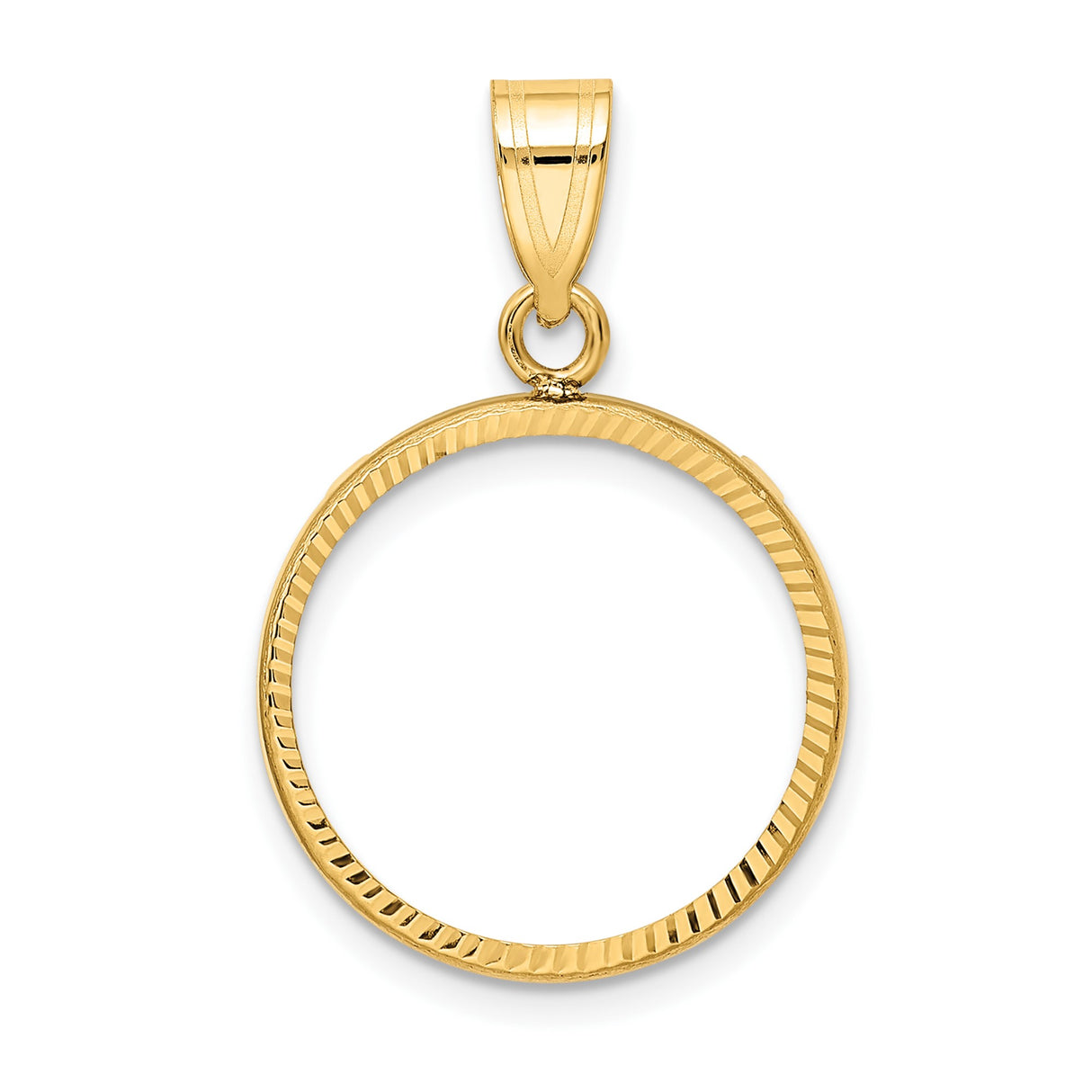 Isle of Man 1/10 oz Gold Cat Coin Bezel Pendant Prong Set Plain Diamond-Cut in 14k Yellow Gold