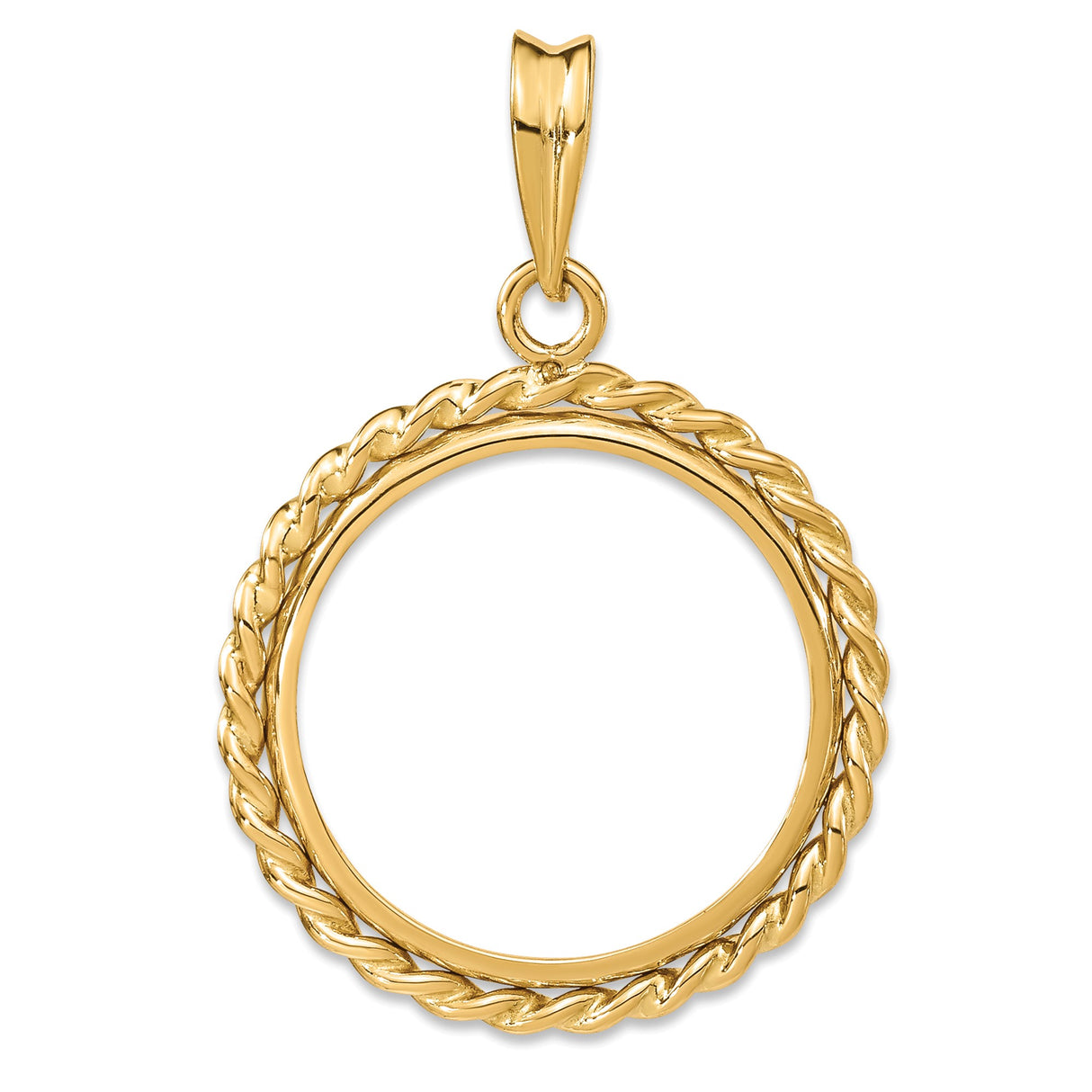 Isle of Man 1/10 oz Gold Cat Coin Bezel Pendant Prong Set Twisted Rope in 14k Yellow Gold