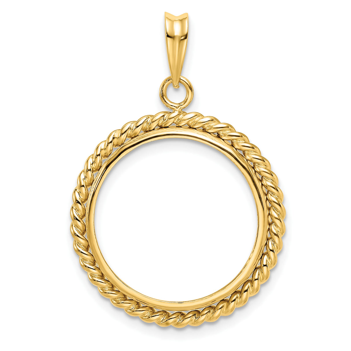 Australian 1/4 oz Gold Kangaroo $25 Coin Bezel Pendant Prong Set Twisted Rope in 14k Yellow Gold