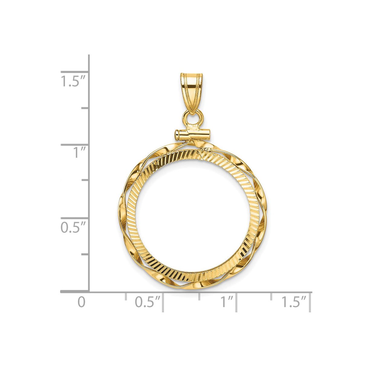 Italy Gold 20 Lire Coin Bezel Pendant Screw Top Diamond-Cut Twisted Ribbon in 14k Yellow Gold