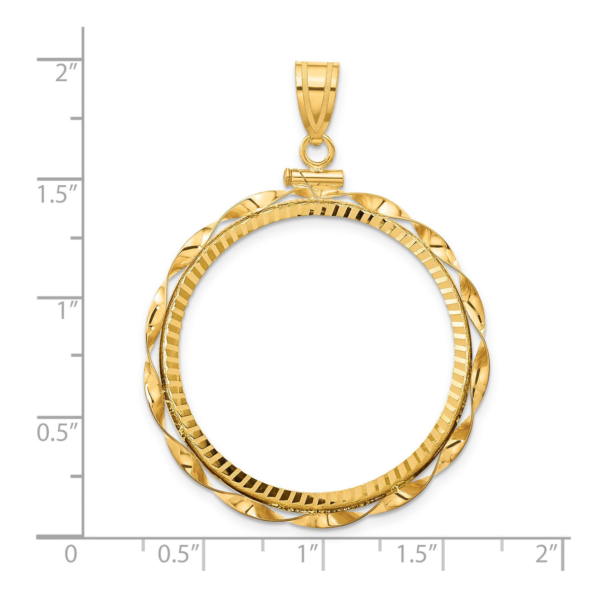 Australian 1 oz Gold Lunar $100 Coin Series 3 Coin Bezel Pendant Screw Top Diamond-Cut Twisted Ribbon in 14k Yellow Gold