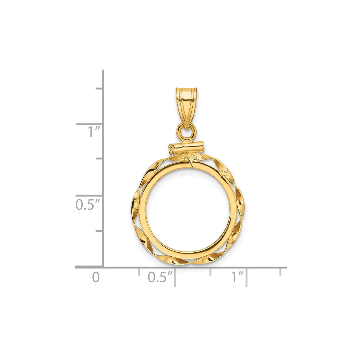 Australian 1/10 oz Gold Kangaroo $15 Coin Bezel Pendant Screw Top Twisted Ribbon in 14k Yellow Gold