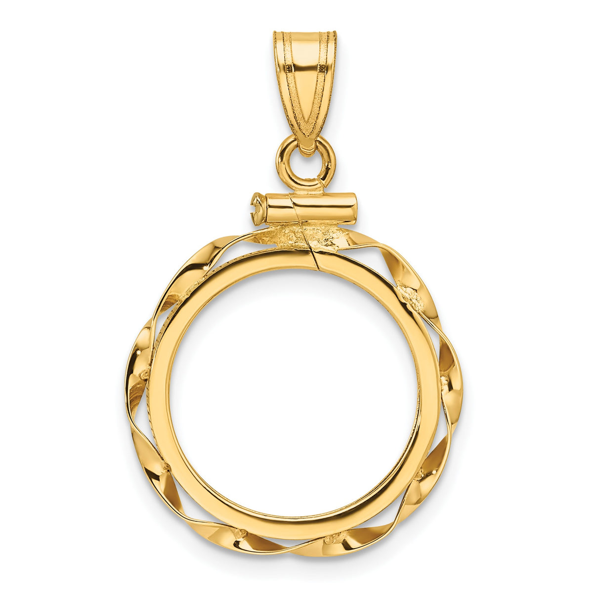 Australian 1/10 oz Gold Koala $15 Coin Bezel Pendant Screw Top Twisted Ribbon in 10k Yellow Gold
