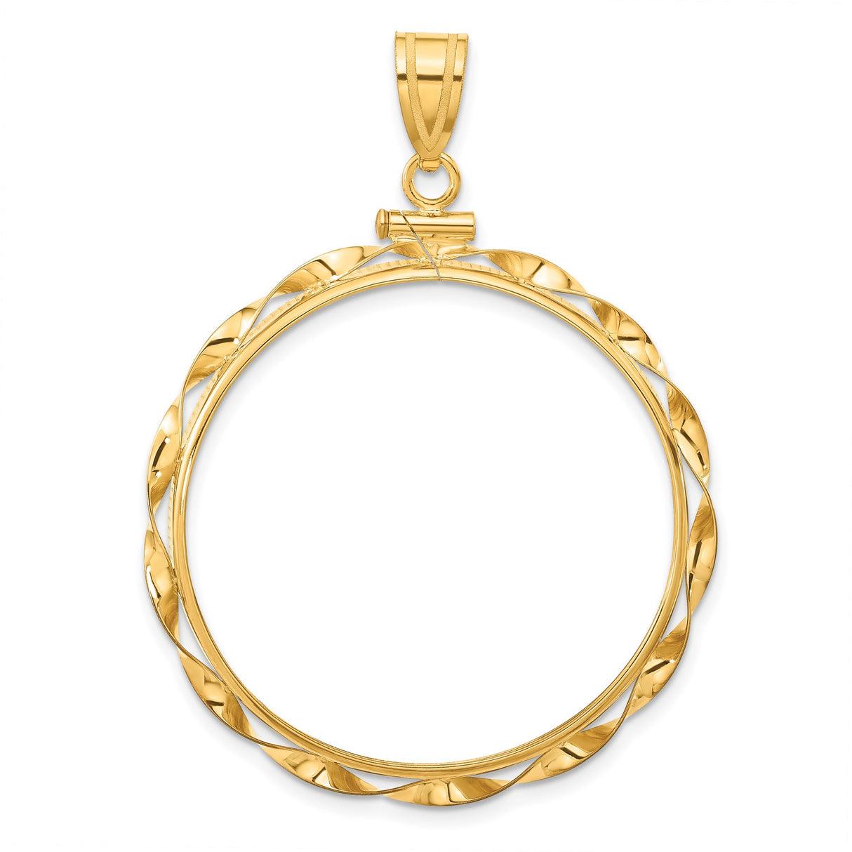 Australian 1 oz Gold Kangaroo $100 Coin Series 2 Coin Bezel Pendant Screw Top Twisted Ribbon in 14k Yellow Gold