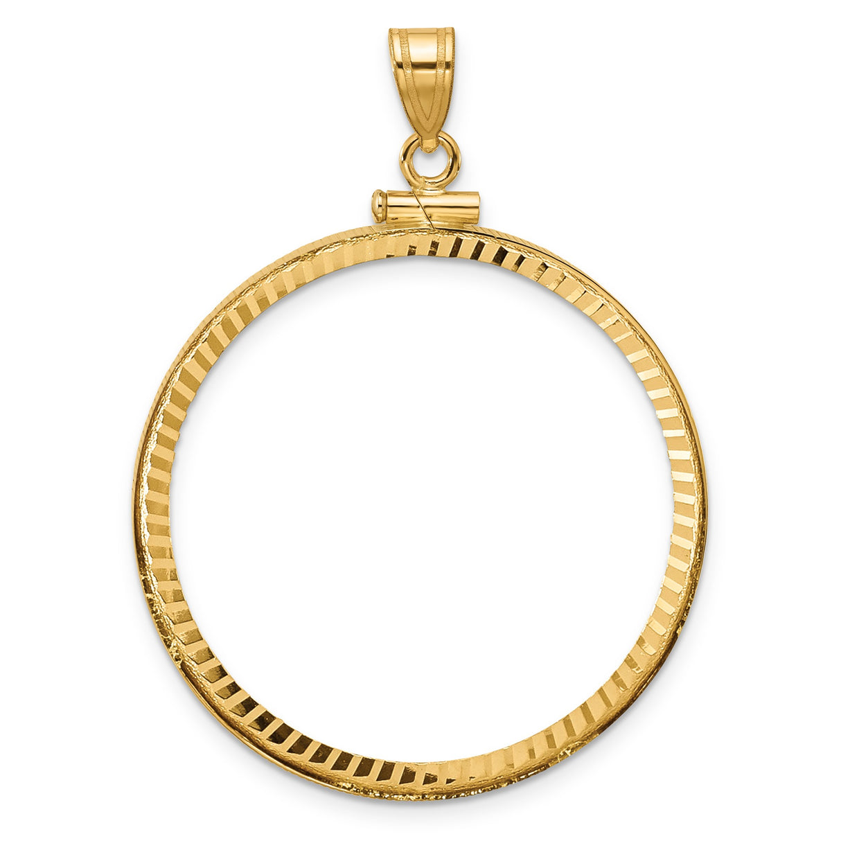 Australian 1 oz Gold Kangaroo $100 Coin Series 2 Coin Bezel Pendant Prong Set Diamond-Cut Reeded Border in 10k Yellow Gold