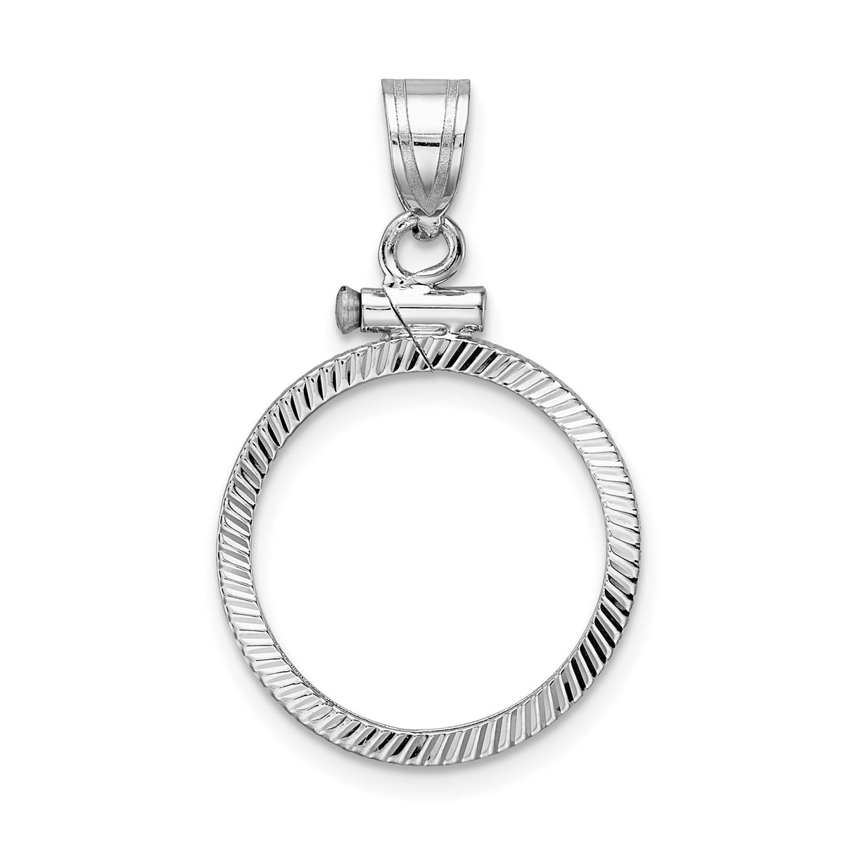 Australian 1/10 oz Gold Kangaroo $15 Coin Bezel Pendant Screw Top Diamond-Cut Reeded Edge in 14k White Gold