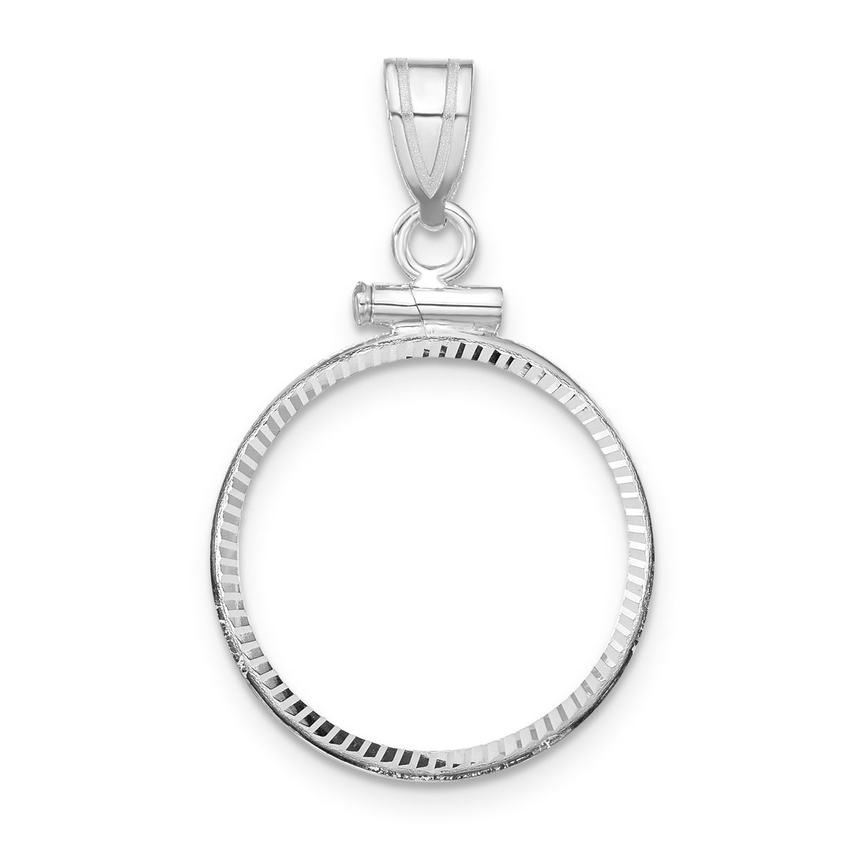 Isle of Man 1/10 oz Gold Cat Coin Bezel Pendant Screw Top Diamond-Cut in 14k White Gold