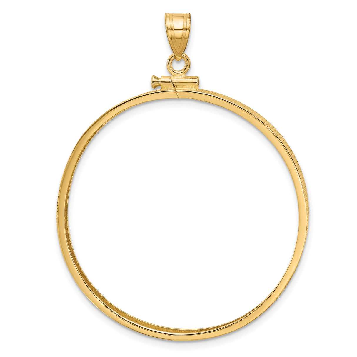 37 mm Coin Bezel Pendant Reeded Border Prong Set in 10k Yellow Gold