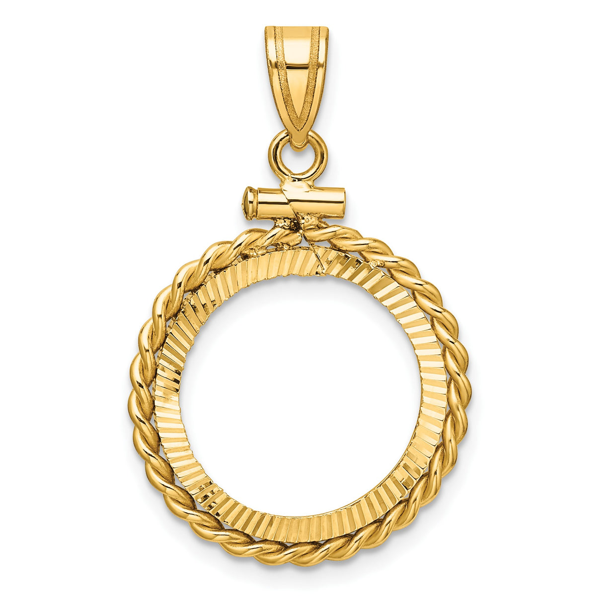 Australian 1/10 oz Gold Kangaroo $15 Coin Bezel Pendant Prong Set Diamond-Cut Braided Rope Twist in 14k Yellow Gold