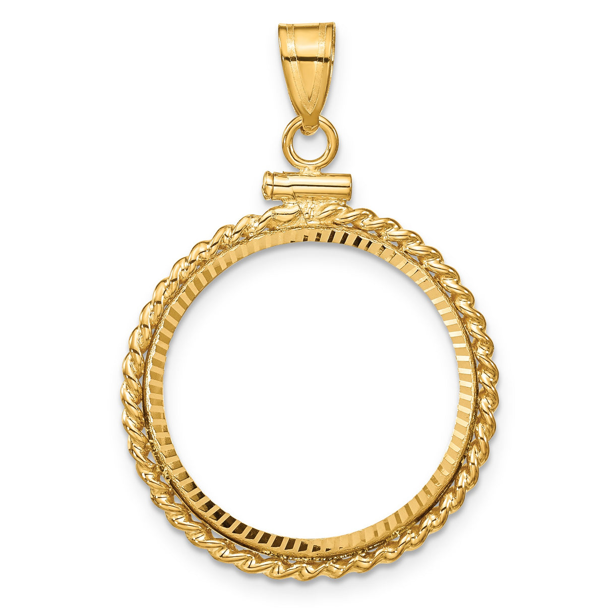 Australian 1/4 oz Gold Kangaroo $25 Coin Bezel Pendant Prong Set Diamond-Cut Braided Rope Twist in 14k Yellow Gold